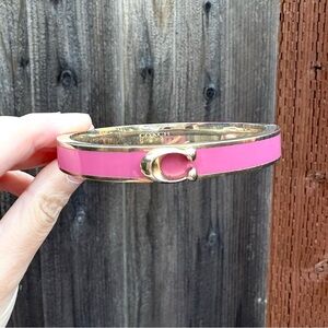COACH Signature Push Hinged Bangle In Gold/Hot Pink Style $128